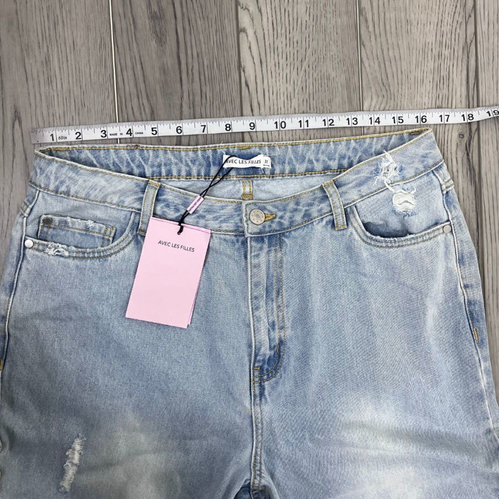 Avec Les Filles Size 31 Cotton Straight Leg Distressed High Rise Denim NEW Jeans - Picture 9 of 15